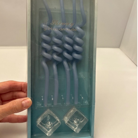 1970s Skinny Handmade Blue Swirl‎ Candles With Glass Candle Holders Party Decor - Picture 7 of 8